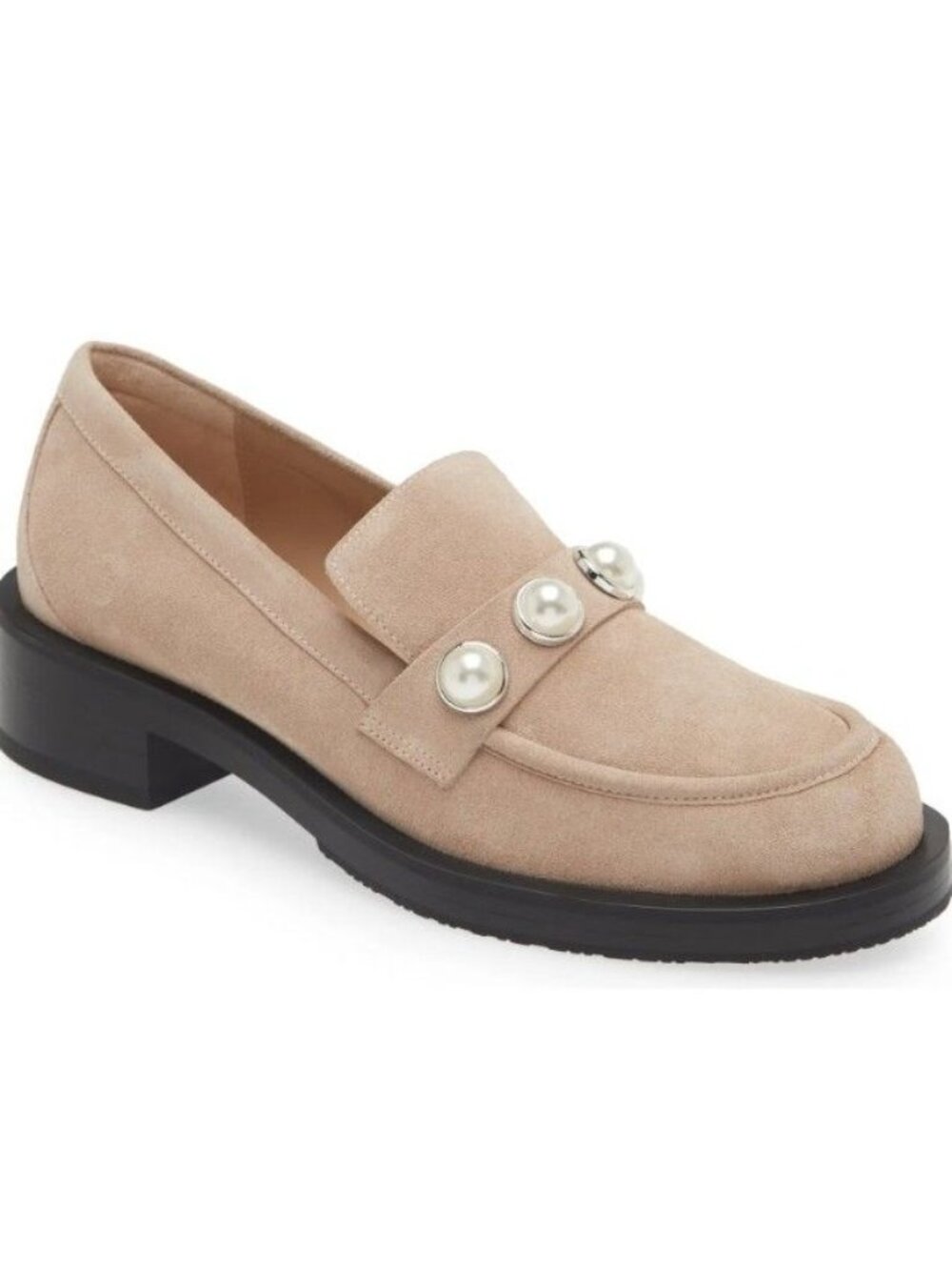 Stuart Weitzman Portia Suede Pearly Slip on Tan Loafers Size 6 Pearls Heels New